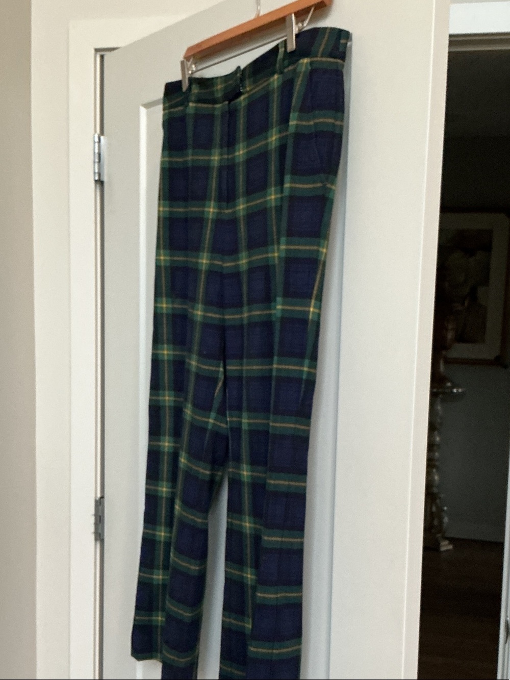 Women’s Wide-Leg Plaid Trousers in Navy and Green